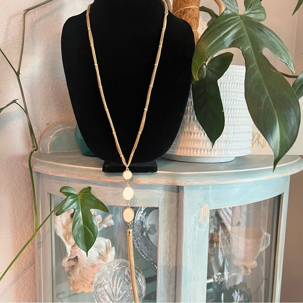 Long Gold Tone Reversible Tassel Necklace